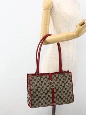 GUCCI GG Canvas Jackie Hand Bag Gold Navy 002 1073 3444 Auth ep13616